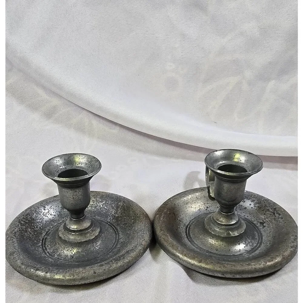 Antique Pewter Chamberstick Candle Holders